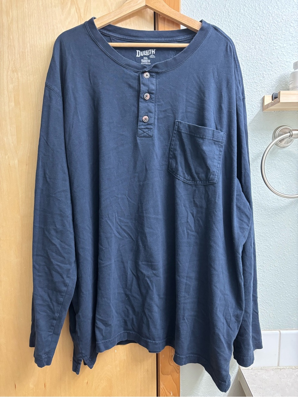 Duluth Trading Co Navy Long-Sleeve Henley with Chest Pocket